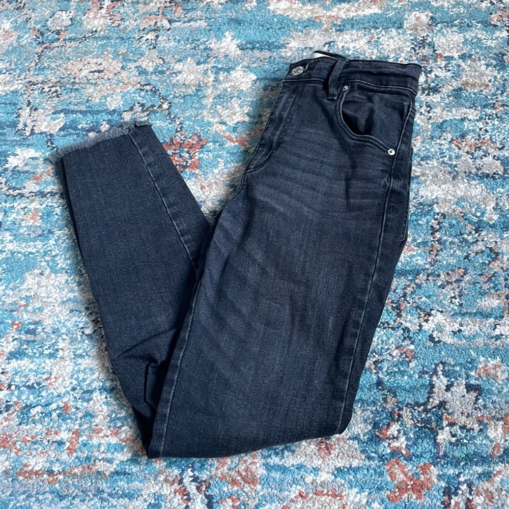 Garage Black Ultra High Rise Skinny Jeans With Frayed Ends